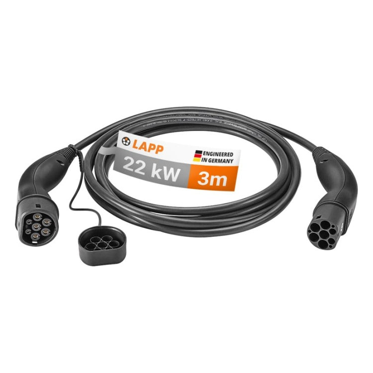 GK-12509 3 meter LAPP Type 2 laadkabel - 22 kW - 32 A - 3-fase - zwart