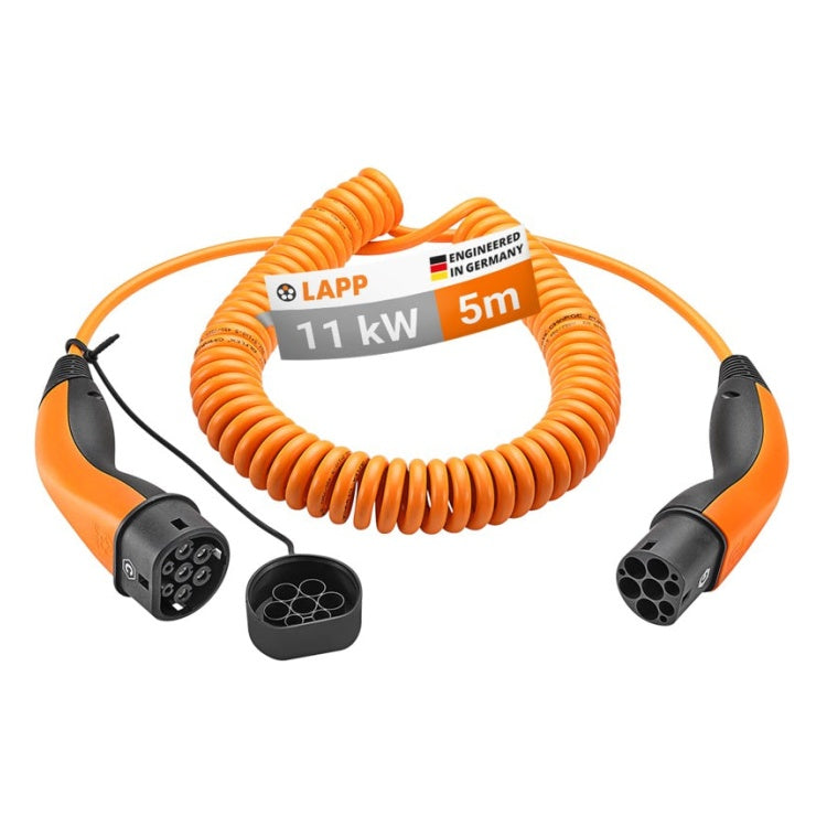 GK-12510 5 meter LAPP Type 2 spiraal-laadkabel - 11 kW - 20 A - 3-fase - oranje