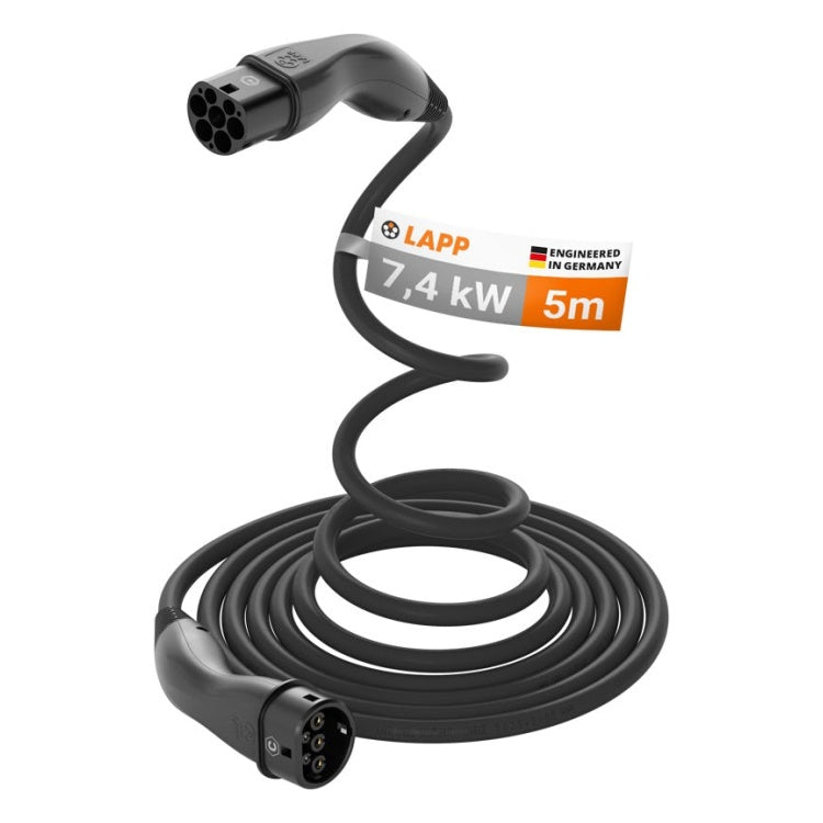 GK-12514 5 meter LAPP HELIX Type 2 laadkabel - 7,4 kW - 32 A - 1-fase - zwart