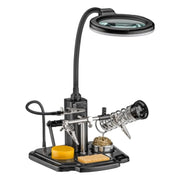 GK-12530 Goobay derde hand soldeerhulp met vergrootglas en 16 LED's - 3 krokodillenklemmen