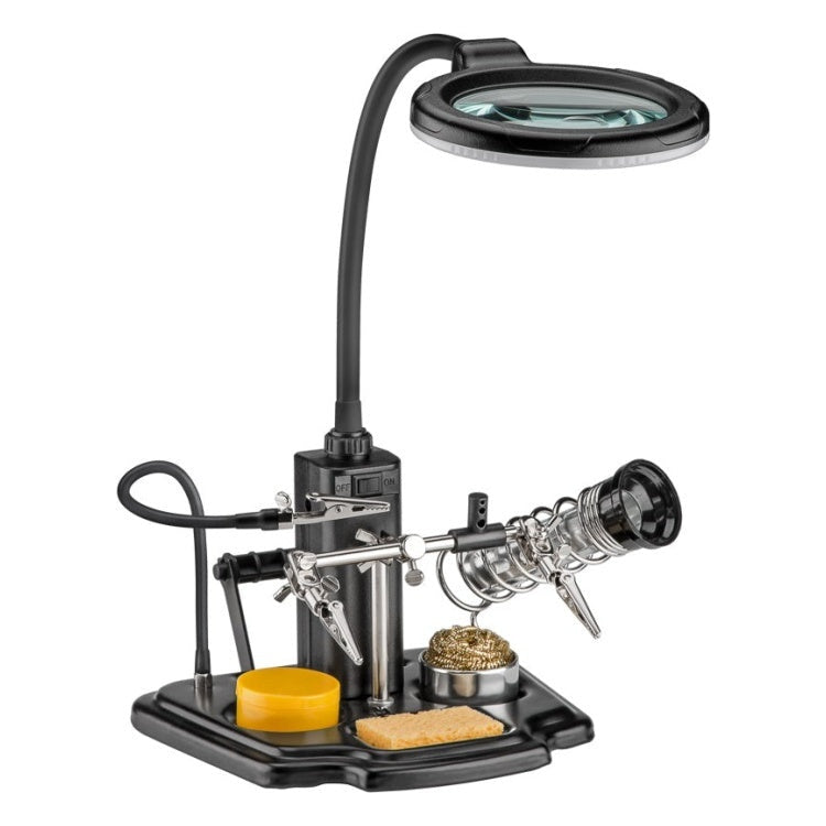 GK-12530 Goobay derde hand soldeerhulp met vergrootglas en 16 LED's - 3 krokodillenklemmen