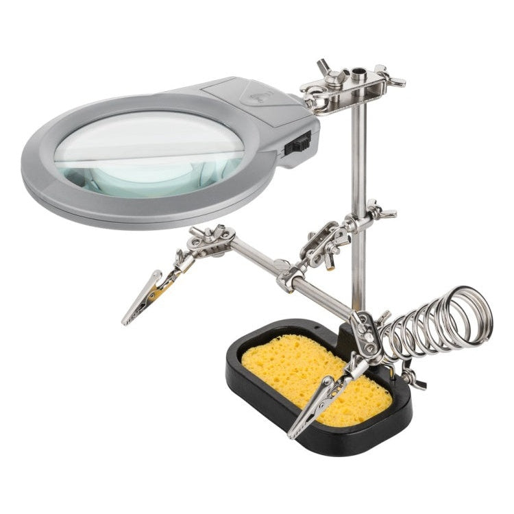 GK-12531 Goobay derde hand soldeerhulp met vergrootglas en LED - 2 krokodillenklemmen