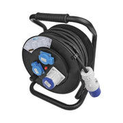 GK-12589 25 meter ProPlus CEE camping kabelhaspel - 2× Schuko + CEE - 2,5 mm² - Zwart