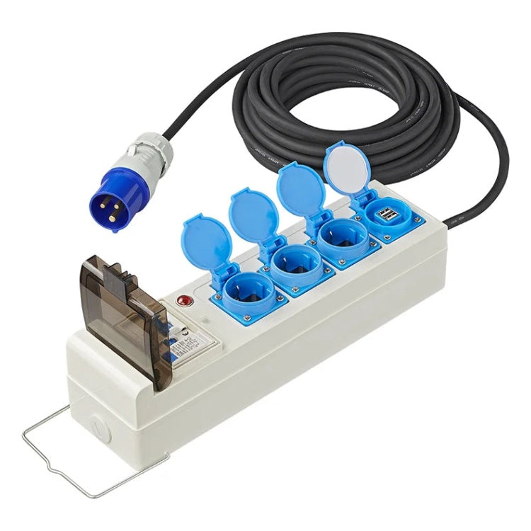 GK-12599 20 meter ProPlus CEE stroomverdeler - 3× Schuko + 2× USB - IP44 - Wit