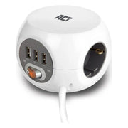 GK-12666 ACT AC2405 Power Block stekkerdoos - 1,5 meter - 3 stopcontacten en 3 USB-poorten - wit