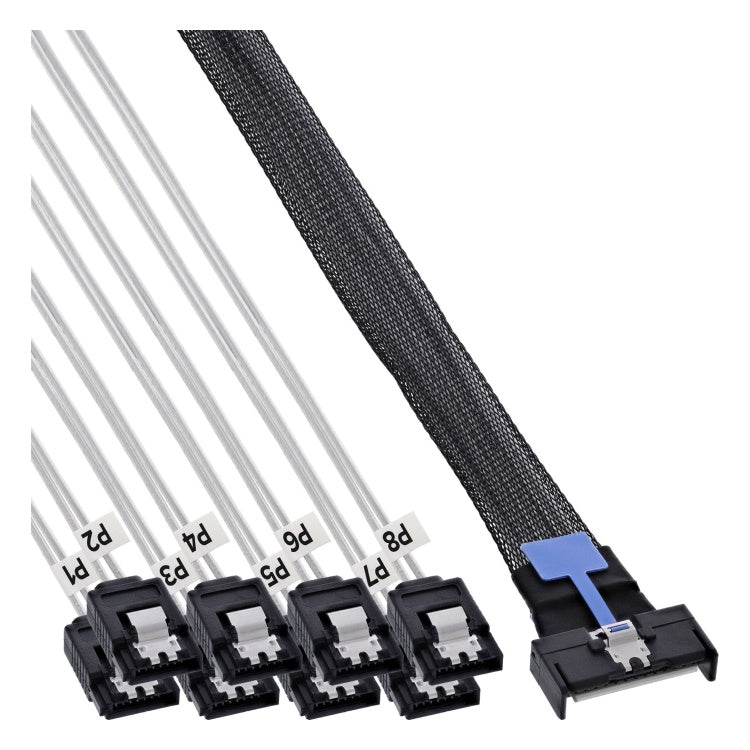 GK-12779 1 meter InLine MCIO x8 naar 8x SATA breakoutkabel - SFF-TA-1016 - Zwart