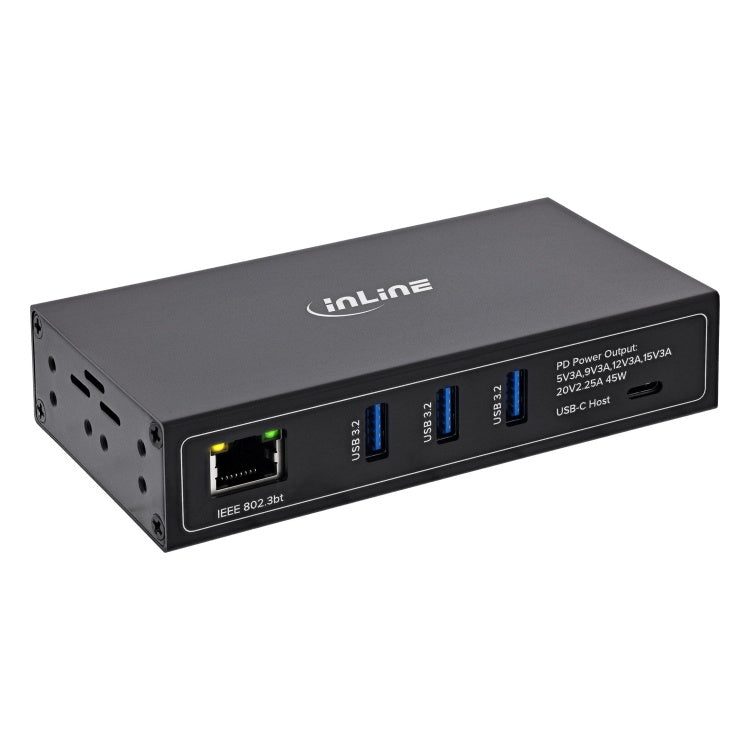 GK-12787 InLine industriële PoE USB-hub - 3× USB-A - USB-C - Gigabit Ethernet - 60 W - zwart