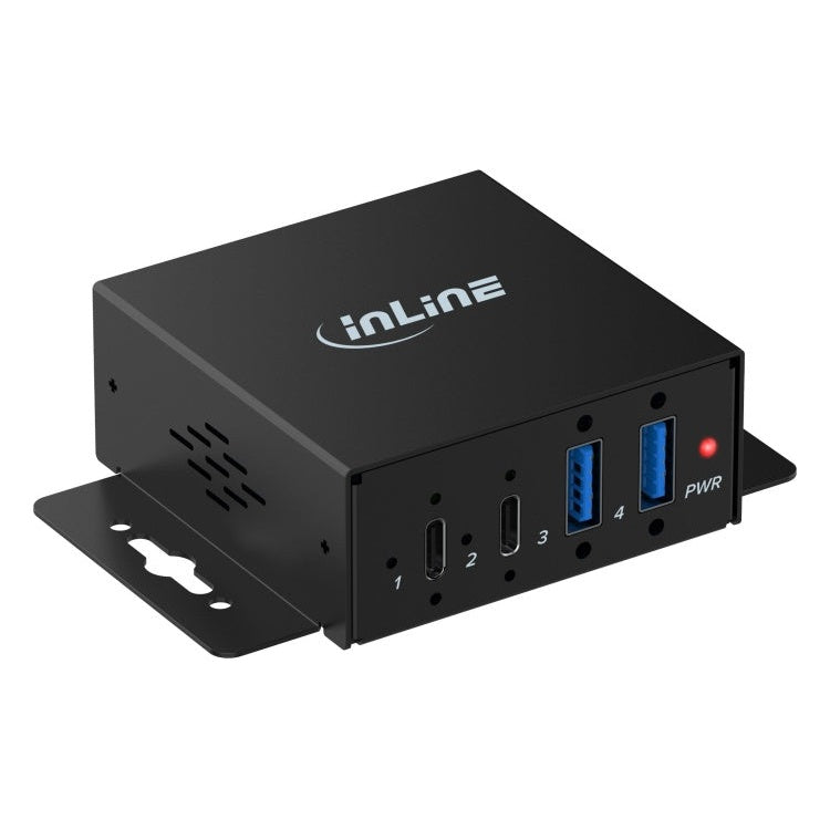 GK-12788 InLine industriële USB 3.0 hub - 4 poorten - 2x USB-A + 2x USB-C - Zwart