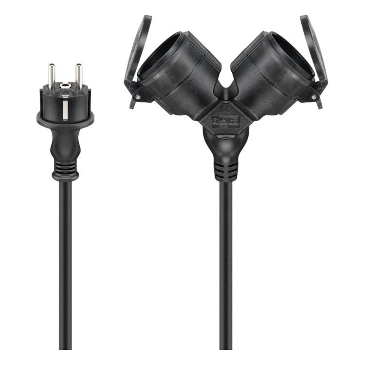 GK-12814 10 meter Goobay dubbele verlengkabel - 2× Schuko - IP44 - voor buitengebruik - Zwart