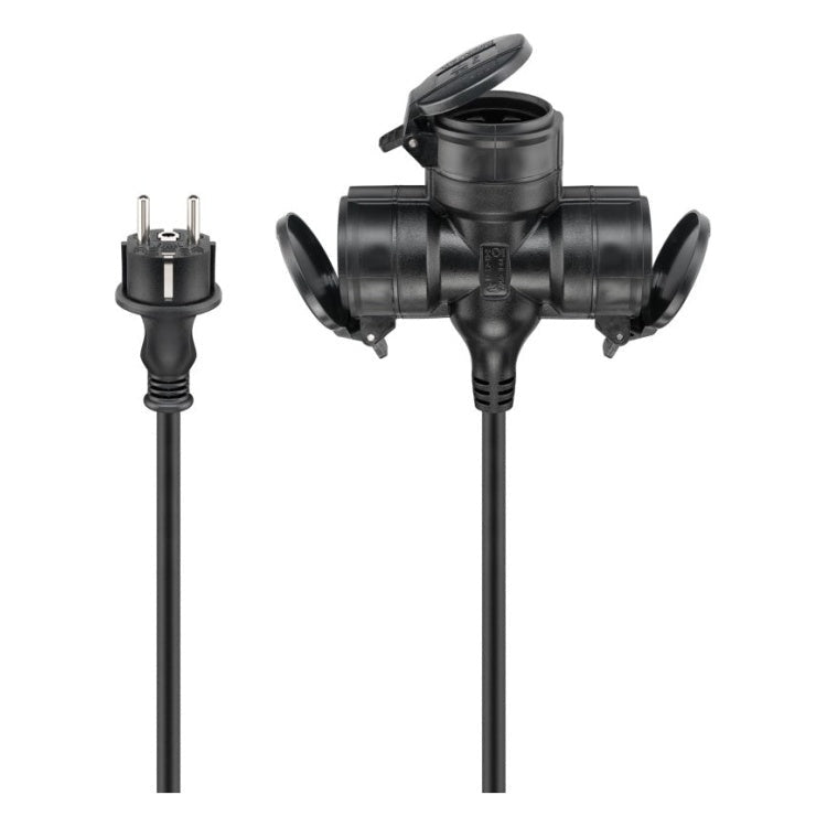 GK-12817 10 meter Goobay drievoudige verlengkabel - 3× Schuko - IP44 - voor buitengebruik - Zwart
