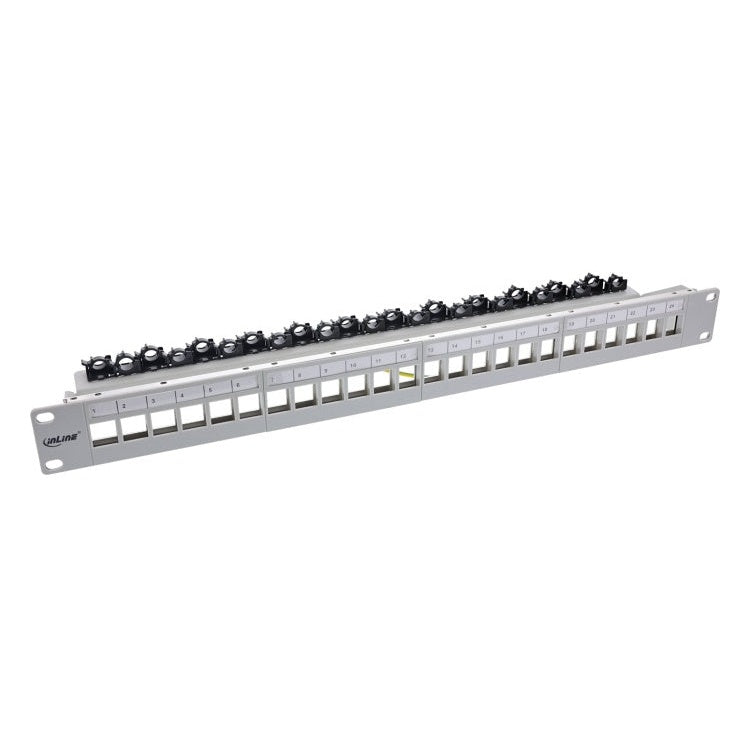 GK-12882 InLine leeg patchpanel 19 inch 1U - 24 poorten - met kabelmanagement - lichtgrijs