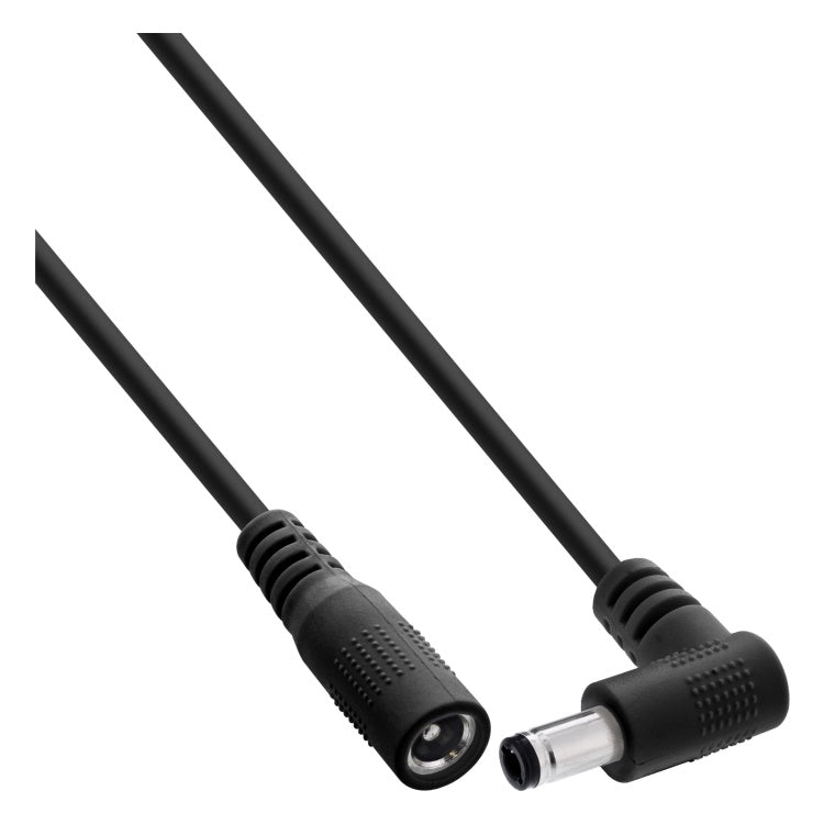 GK-12936 1 meter InLine DC-verlengkabel 5,5 × 2,1 mm - haakse male naar female - Zwart