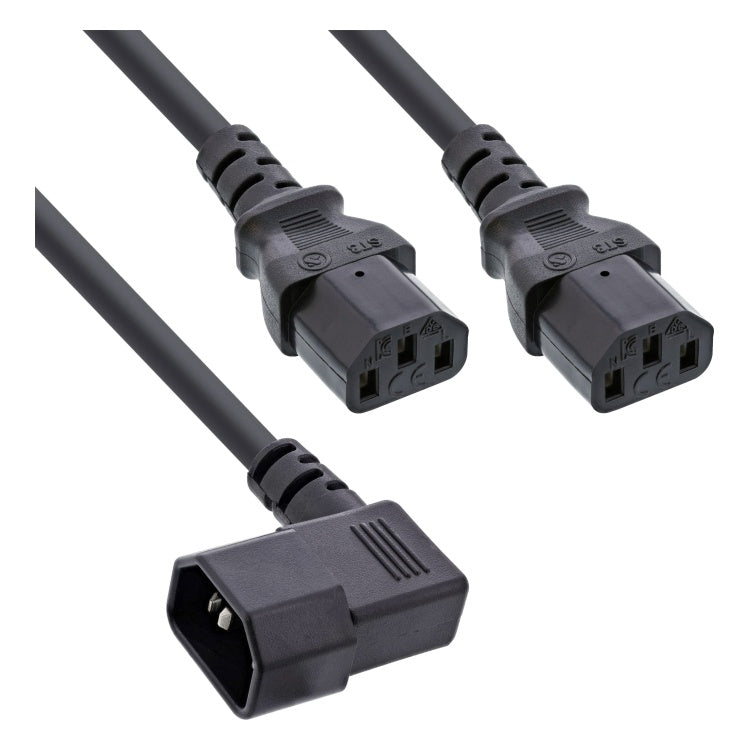 GK-12987 1 meter InLine Y-stroomkabel - haakse IEC C14 naar 2× IEC C13 - zwart