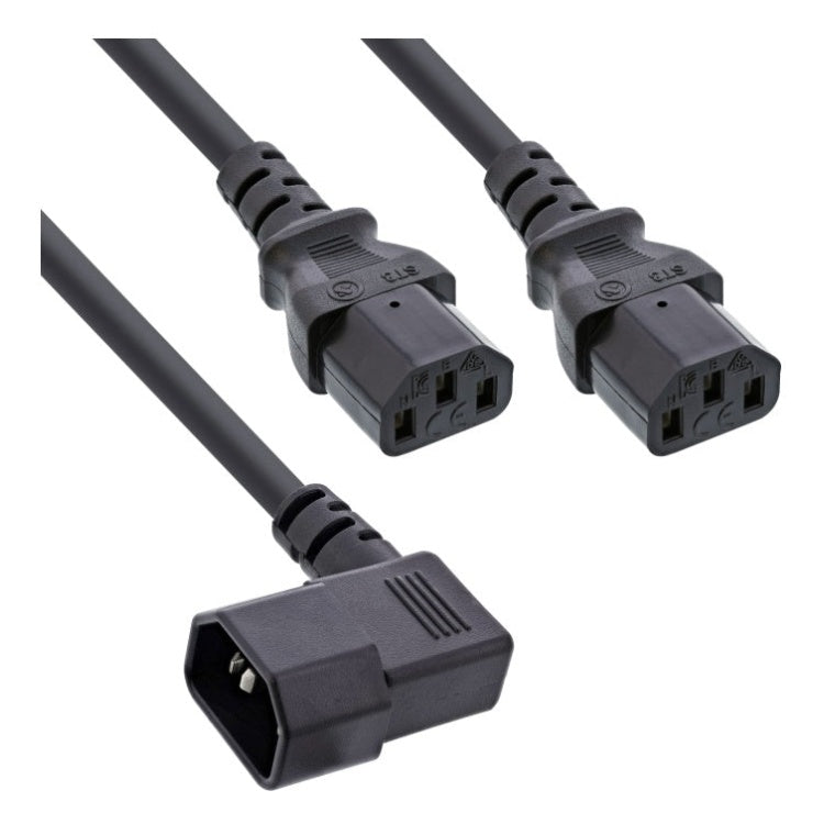 GK-12988 1,8 meter InLine Y-stroomkabel - haakse IEC C14 naar 2× IEC C13 - zwart