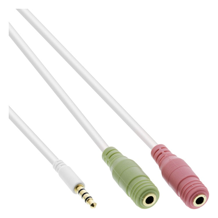 GK-13000 1 meter InLine headset-adapterkabel - 3,5 mm jack 4-polig naar 2× 3,5 mm jack female - CTIA - Wit