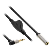 GK-13006 25 cm InLine Slim 3,5 mm jack-verlengkabel met volumeregeling - haaks male naar female - Zwart