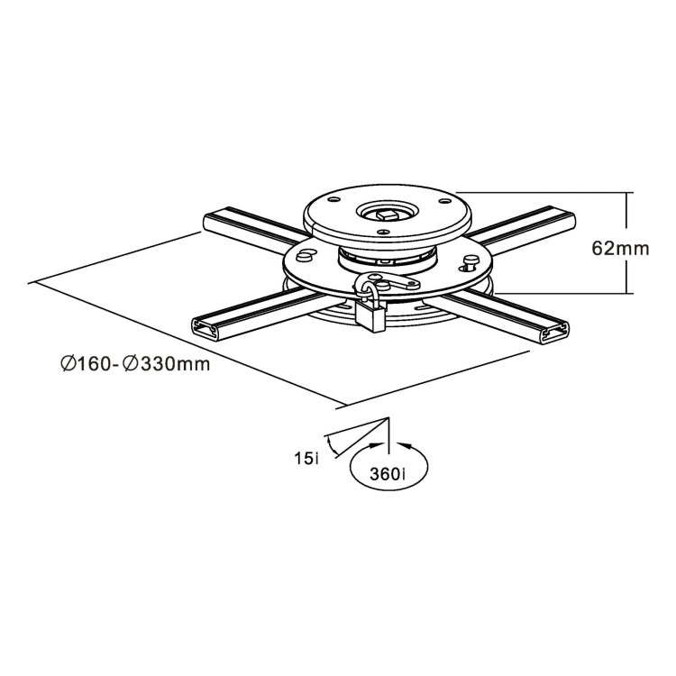 GK-13123 InLine plafondbeugel voor beamer - 20 kg - 360° draaibaar - Zwart/Zilver