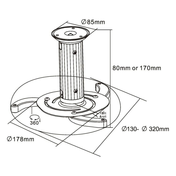 GK-13124 InLine plafondbeugel voor beamer - 10 kg - 2 hoogtes - Zwart