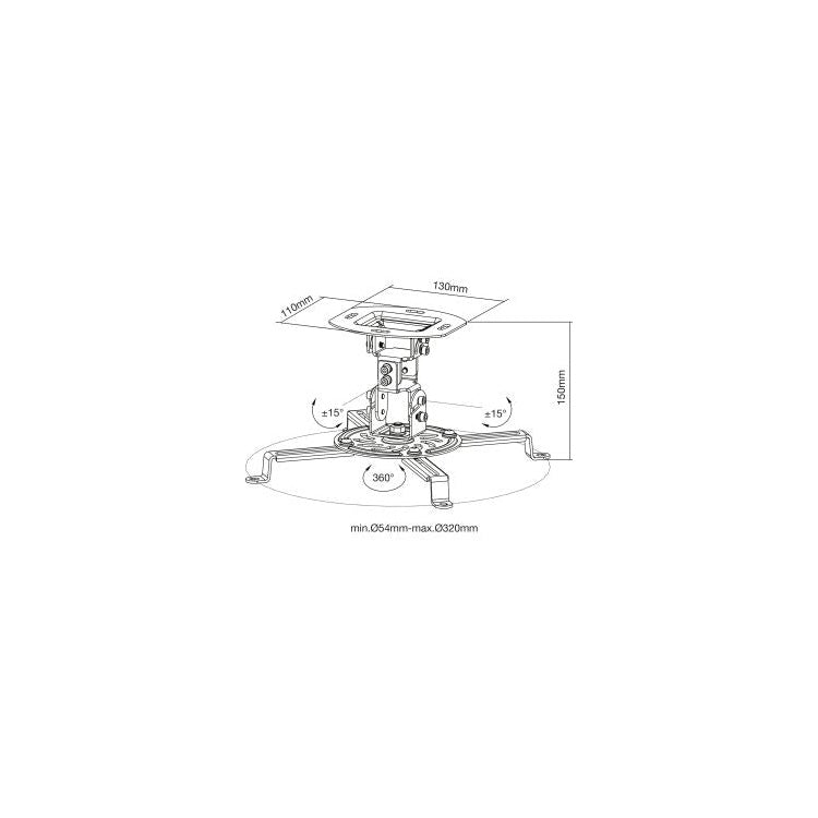 GK-13125 InLine plafondbeugel voor beamer - 13,5 kg - 360° draaibaar - Zwart