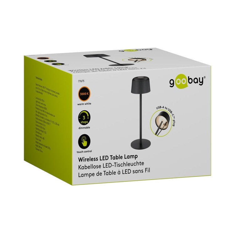 GK-13178 Draadloze LED-Tafellamp - 25 cm - Warm Wit - 3 Helderheidsstanden - Zwart