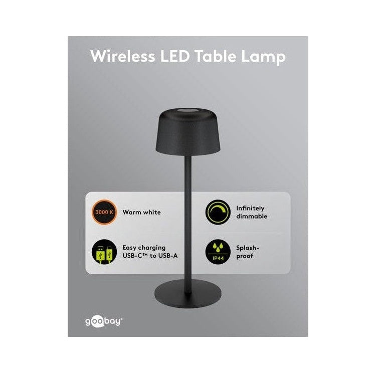 GK-13178 Draadloze LED-Tafellamp - 25 cm - Warm Wit - 3 Helderheidsstanden - Zwart