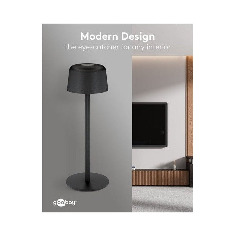 GK-13178 Draadloze LED-Tafellamp - 25 cm - Warm Wit - 3 Helderheidsstanden - Zwart