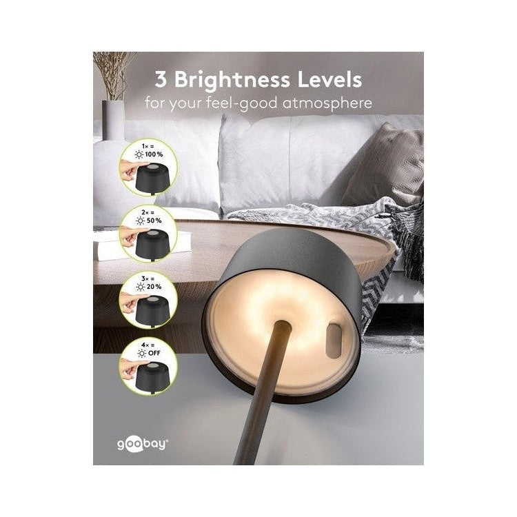 GK-13178 Draadloze LED-Tafellamp - 25 cm - Warm Wit - 3 Helderheidsstanden - Zwart