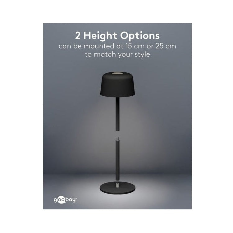 GK-13178 Draadloze LED-Tafellamp - 25 cm - Warm Wit - 3 Helderheidsstanden - Zwart