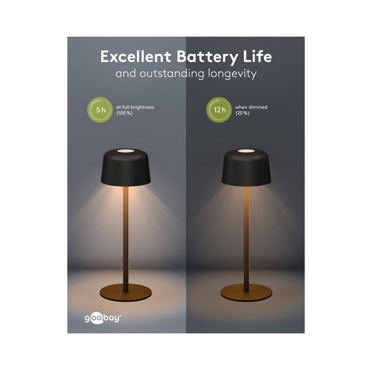 GK-13178 Draadloze LED-Tafellamp - 25 cm - Warm Wit - 3 Helderheidsstanden - Zwart
