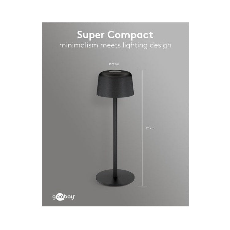 GK-13178 Draadloze LED-Tafellamp - 25 cm - Warm Wit - 3 Helderheidsstanden - Zwart