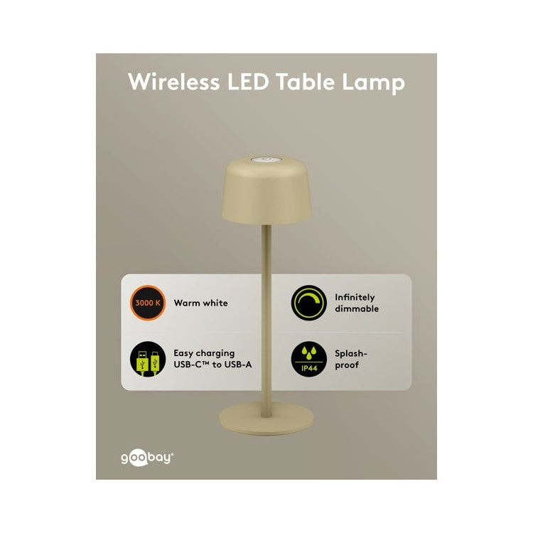 GK-13179 Draadloze LED-Tafellamp - 25 cm - Warm Wit - 3 Helderheidsstanden - Beige