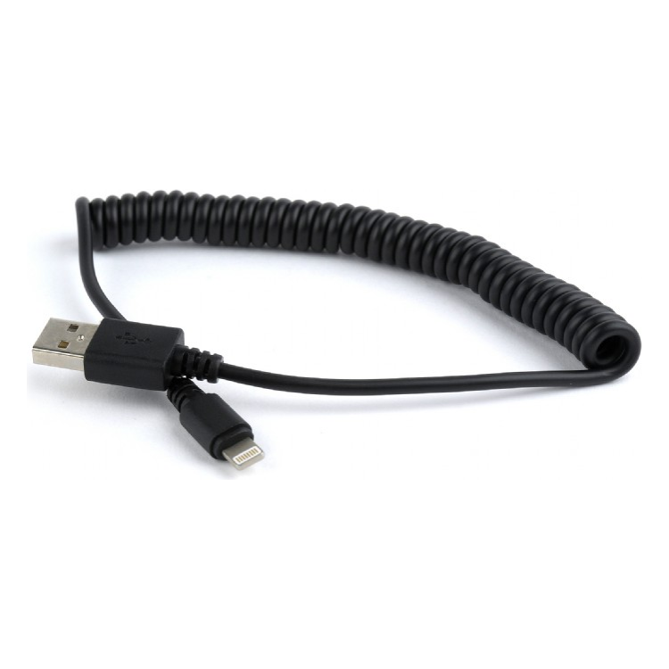GMB-LNG-LD-1.5 USB spiraal-laadkabel voor iPhone - 1.5 meter - zwart