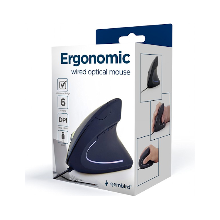 GMB-MS-2-ZW Ergonomische Bedrade USB-Muis - 6 Knoppen - 1200-3200 DPI - Rechtshandig - 1,35 meter