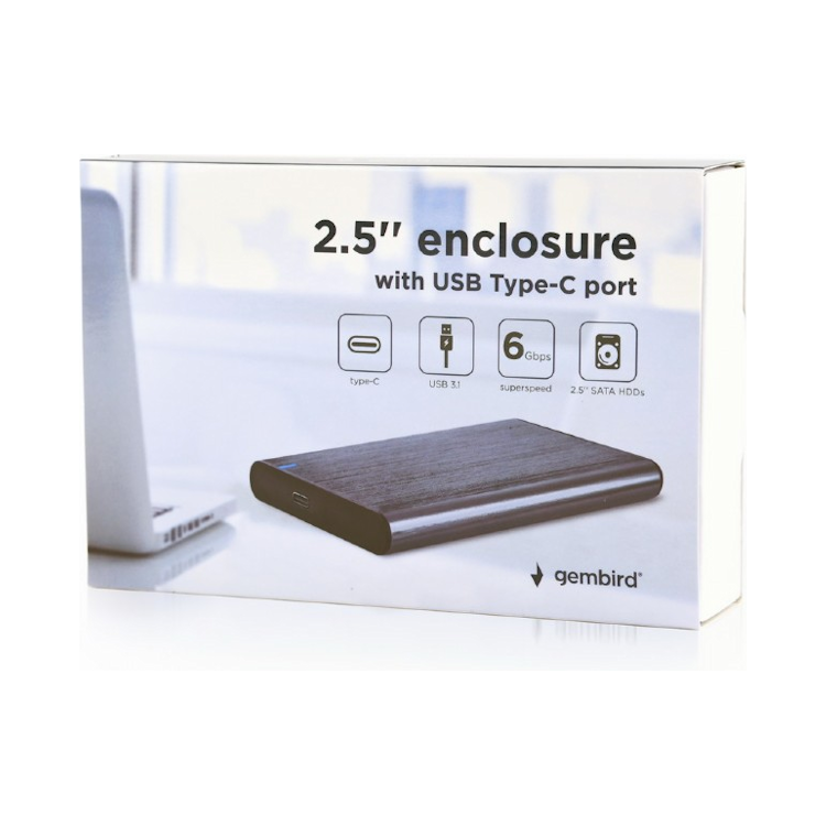 GMB-USB-HDD2 USB 3.1 2.5" SATA HDD/SSD Behuizing - USB-C - Geborsteld Aluminium