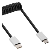 INL-USB-C-2.0-SP-2 Inline USB Micro B naar USB-C spiraalkabel - USB 2.0 - 2 meter - Tot 2A - Zwart