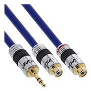 INL-Y3.5-CS2-GP-BL 25 cm premium 3,5mm Jack (m) - Tulp (v) Stereo Audio Adapterkabel - 100% koper - Verguld - Blauw