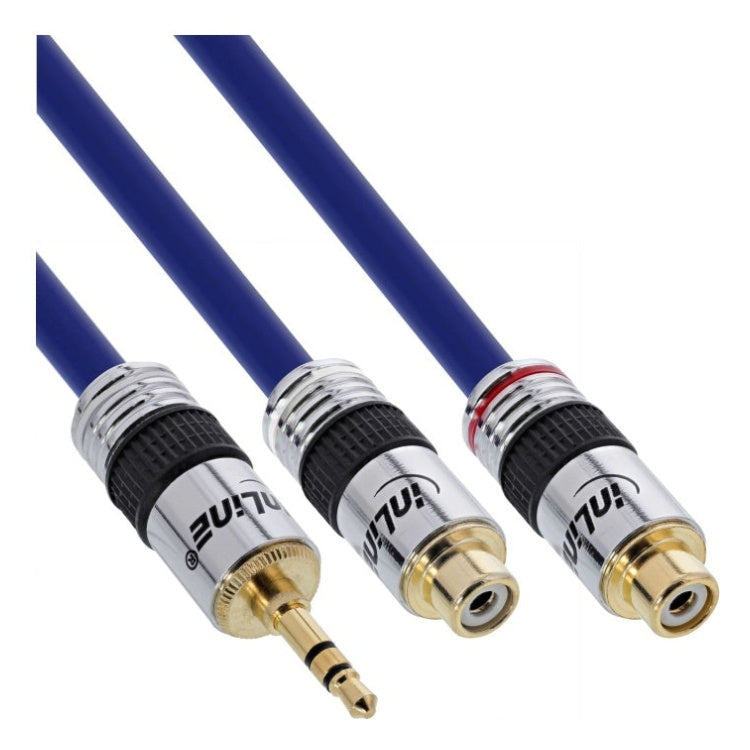 INL-Y3.5-CS2-GP-BL 25 cm premium 3,5mm Jack (m) - Tulp (v) Stereo Audio Adapterkabel - 100% koper - Verguld - Blauw