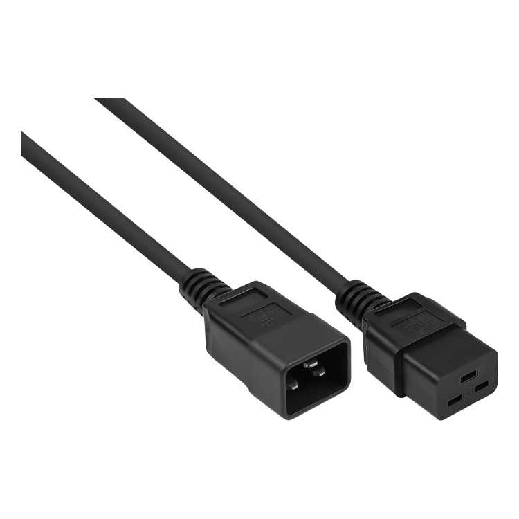 KM-NS-C19-C20-2-ZW IEC Verlengkabel C20 naar C19 - 2 meter - Zwart -  Koper - 16 A / 250 V
