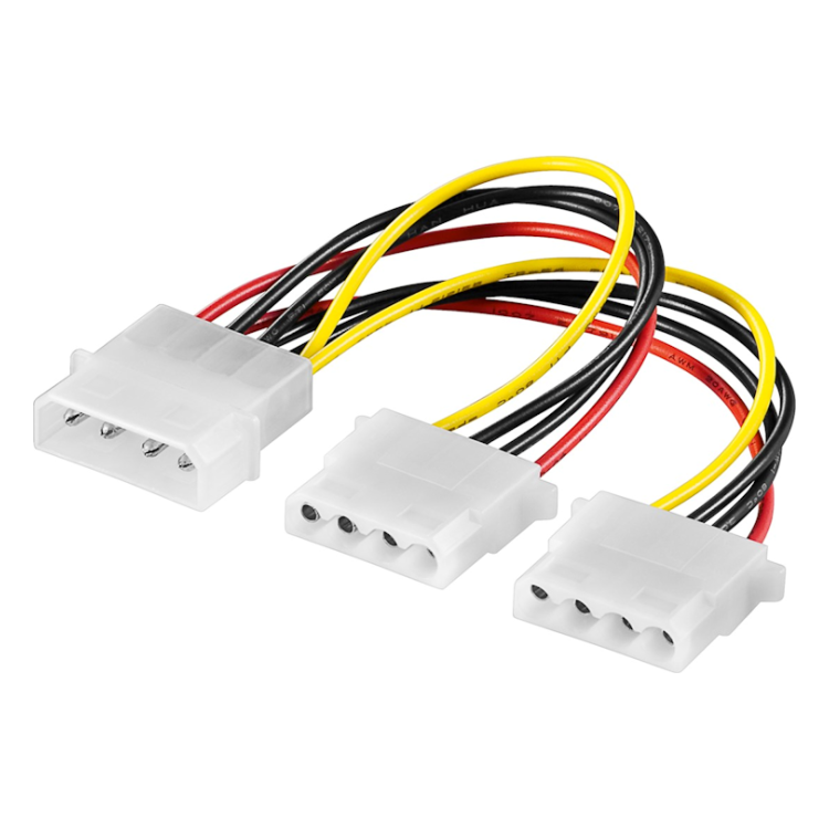 M-PWR-1-2 16 cm PC Y-stroomkabel / adapter (5,25 inch), 1x Molex male naar 2x Molex female