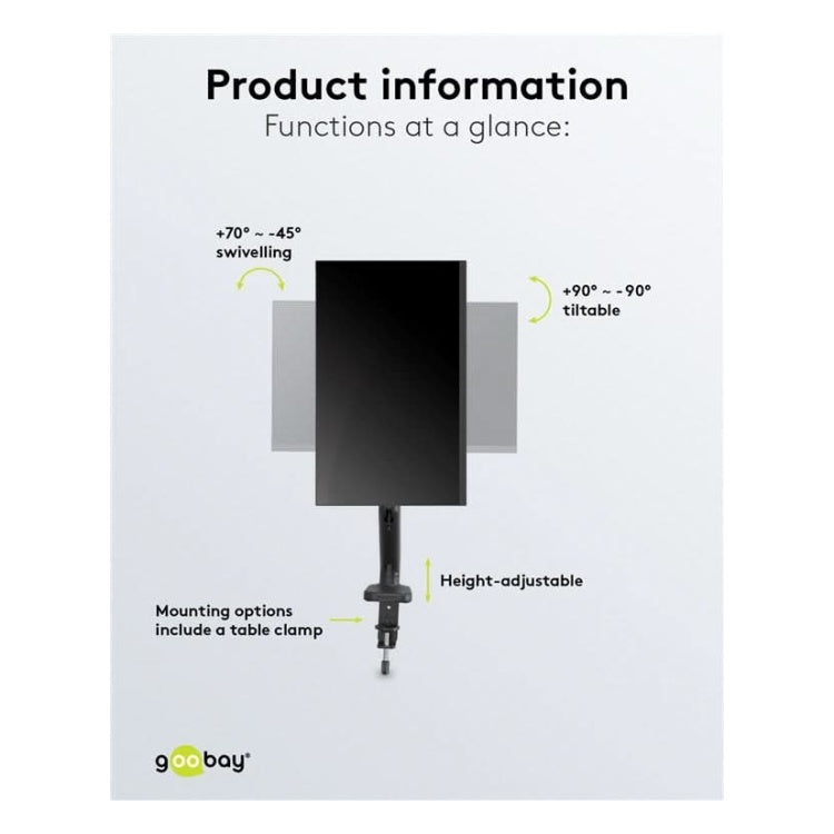 MA-1-G-FM9KG Goobay bureau monitorarm - 1 monitor - Met gasveer - Tot 32 inch / 9 KG
