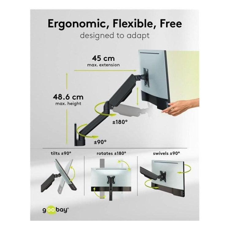MA-1-MR-FM9KG Goobay muur monitorarm - 1 monitor - Met gasveer - Tot 32 inch / 9 KG