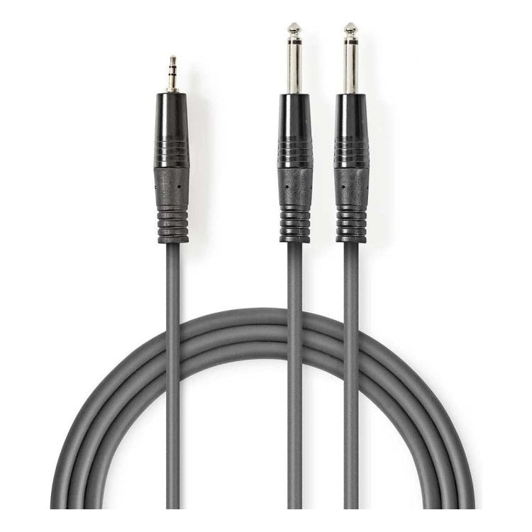 ND-2xA6.3-A3.5-G-3 3 meter Stereo Audio Kabel - 2x 6,35mm Jack naar 3,5mm Jack - Grijs - Koper - Vernikkeld