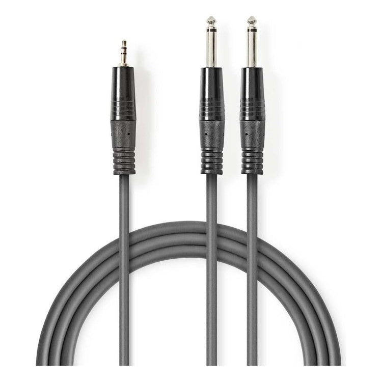 ND-2xA6.3-A3.5-G-5 5 meter Stereo Audio Kabel - 2x 6,35mm Jack naar 3,5mm Jack - Grijs - Koper - Vernikkeld