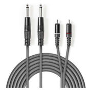 ND-2xA6.3-CS2-G-3 3 meter 2x 6,35mm Jack - Tulp (RCA) Stereo Audiokabel - Grijs - Koper - Vernikkeld