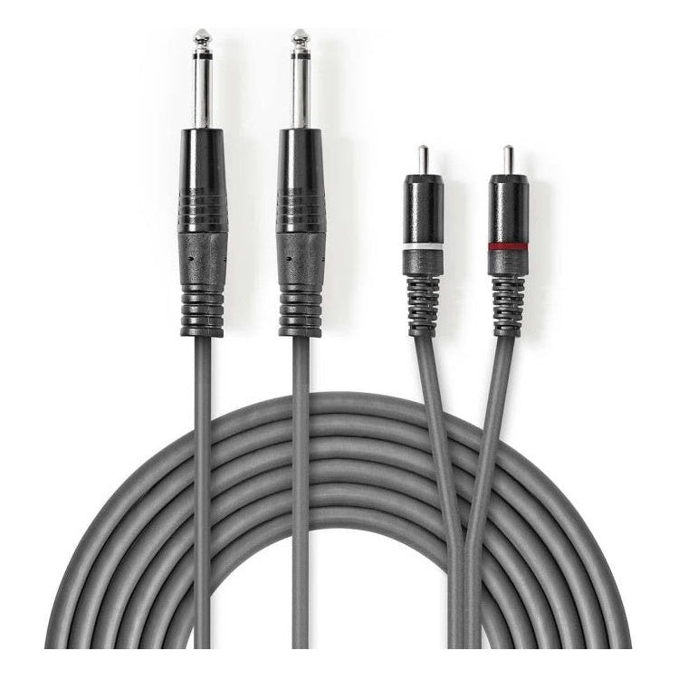 ND-2xA6.3-CS2-G-5 5 meter 2x 6,35mm Jack - Tulp (RCA) Stereo Audiokabel - Grijs - Koper - Vernikkeld