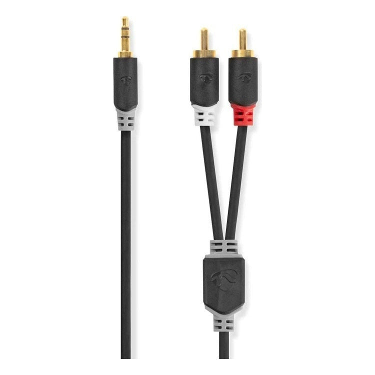 ND-A3.5M-RCA-2 2 meter 3,5mm Jack - Tulp Stereo audiokabel - Zwart - Koper - Verguld