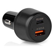 ND-AUT-USBC+A-65W Autolader met 1x USB-C PD en 1x USB-A QC3.0 - 65W - Zwart