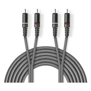 ND-CS2-G-5 5 meter Stereo-Audiokabel - 2x RCA Male - 2x RCA Male - Donkergrijs - Koper - Vernikkeld