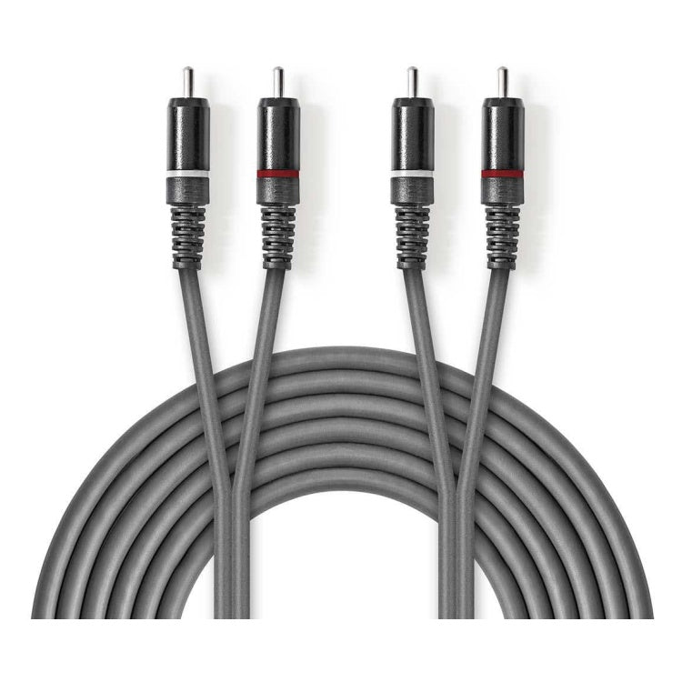 ND-CS2-G-5 5 meter Stereo-Audiokabel - 2x RCA Male - 2x RCA Male - Donkergrijs - Koper - Vernikkeld