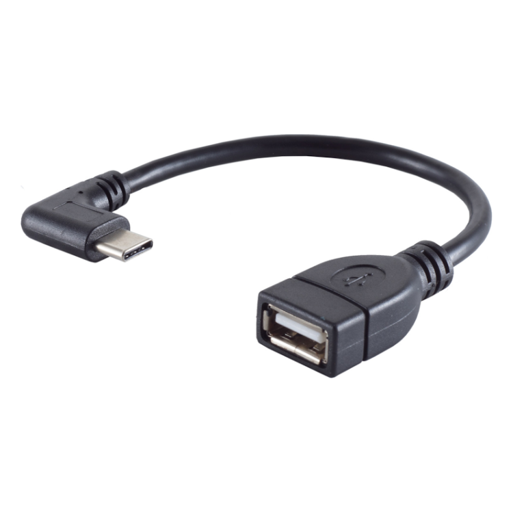 OTG2.0-C-H-AF-0.1 USB C naar female USB A adapter haaks - Zwart - USB OTG (On-The-Go)